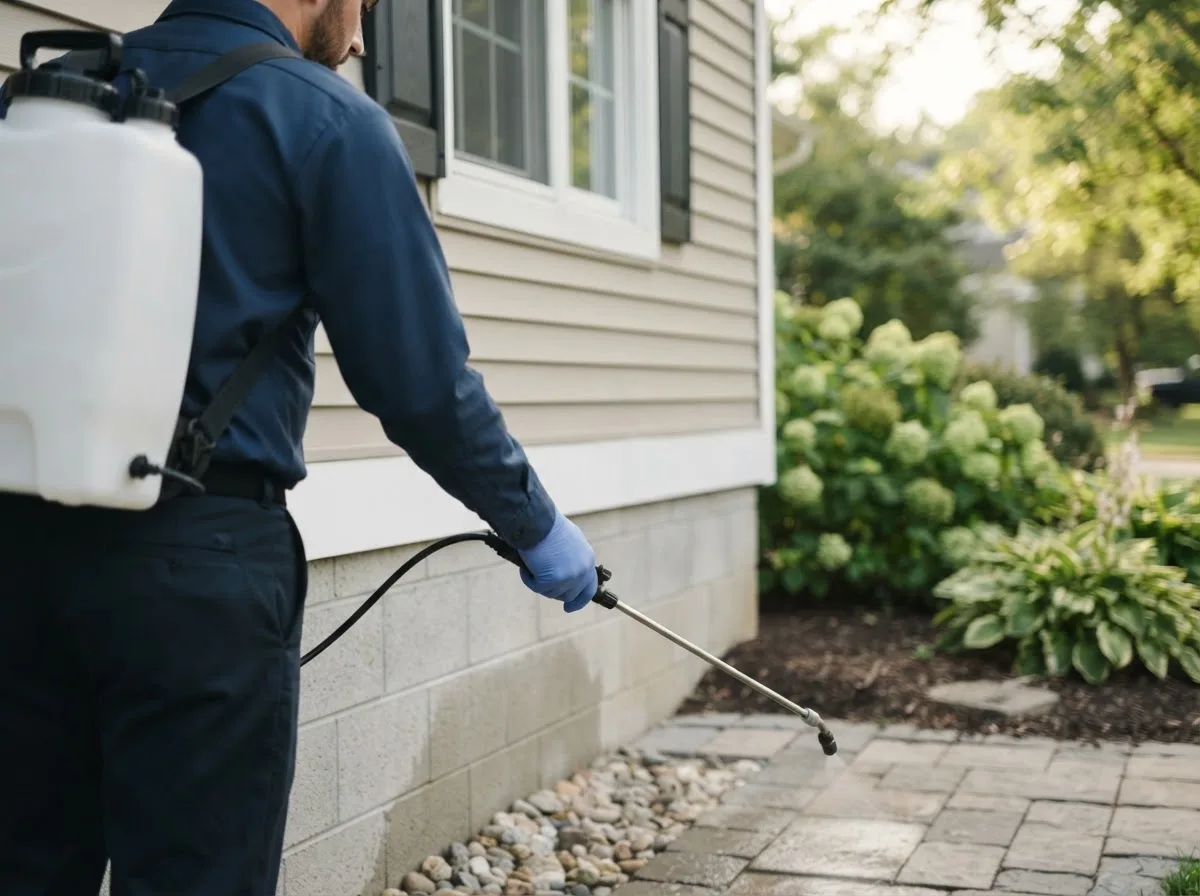 Pest control technician inspecting a home in Lenora, KS